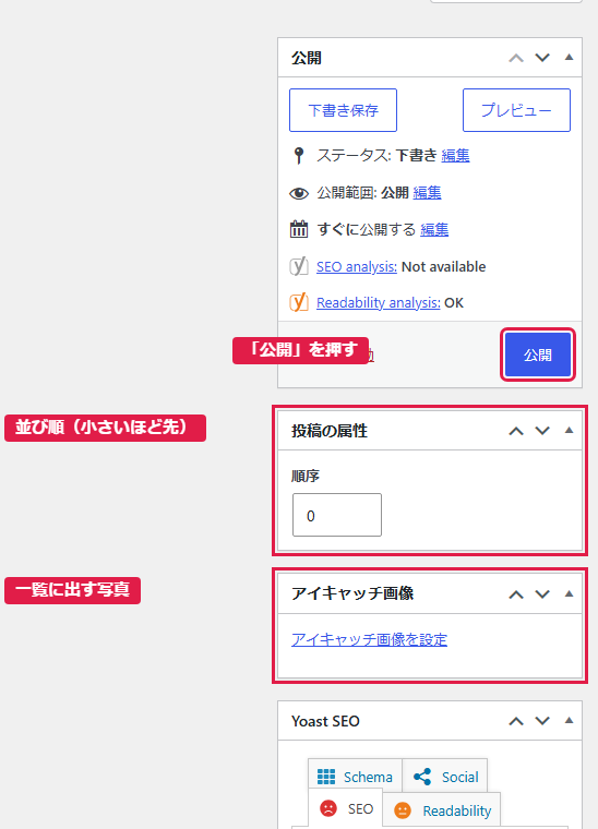 写真・並び順・公開ボタン